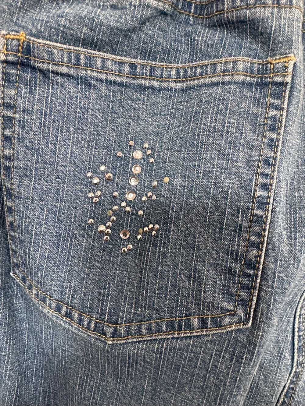 Vintage Quacker Factory Light Blue Straight Leg Jeans with Rhinestone Detail